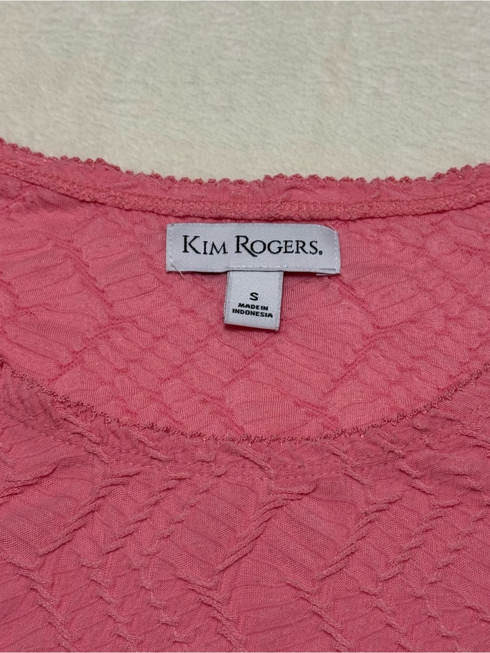 Kim Rogers Coral Pink Textured Shirt Tunic Top Womens Small Preppy Pastel Office - Picture 2 of 6
